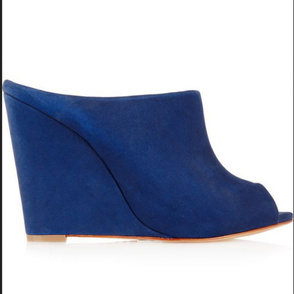 Schutz Blue/ Cobalt Suede Wedges Mules - Picture 5 of 6